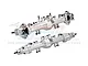 Two silver GPM Racing aluminium RC axle housings, one front and one rear, displayed against a white background.
