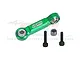 A green anodized aluminium drag link by GPM Racing with two mounting screws and a lock nut, set against a white background.