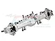 GPM Racing silver aluminium complete quick release front axle assembly for RC cars against a white background.