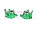 A pair of green anodized aluminium steering hubs for RC cars by GPM Racing, featuring pre-installed bearings and marked with L and R.