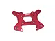 A red anodized aluminium front shock tower for an RC car, featuring multiple mounting holes and the GPM Racing logo.