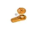 GPM Racing gold anodized aluminium servo saver components including a top cap, arm, and small silver bushing.