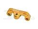 A gold-anodized aluminium triple clamp for an RC motorcycle, featuring GPM Racing branding and 7075 alloy marking.