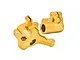 A pair of gold-anodized aluminium fork lugs for an RC motorcycle, featuring GPM Racing branding and 7075 alloy markings.
