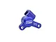 A blue anodized aluminium rear brake caliper for an RC motorcycle, featuring the GPM Racing logo and 7075 marking.