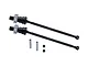 Two black GPM CVD driveshafts with silver aluminium wheel hexes, two metal pins, and two grub screws on a white background.