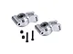 Two silver aluminium rear hubs from GPM Racing with pre-installed bearings, accompanied by two black screws and two black lock nuts.