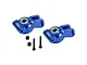 Two blue anodized aluminium RC rear hubs from GPM Racing, including two black screws and two lock nuts, isolated on a white background.