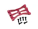 A red anodized aluminium GPM Racing rear chassis brace for an RC car, shown with six black screws on a white background.