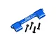 A blue anodized aluminium GPM Racing upper centre brace bar for RC cars, shown with four black metal screws on a white background.
