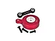 A GPM Racing red aluminium servo horn assembly with a black linkage bar and three black screws on a white background.