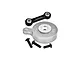 GPM Racing silver aluminium servo horn with servo saver assembly, black linkage bar, and three black screws on a white background.