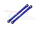 Two blue anodized aluminium steering linkage rods with silver ball ends, branded GPM Racing 7075, set against a white background.