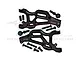 A pair of black GPM Racing aluminium front lower suspension arms with included screws and ball joints on a white background.