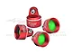 Four red anodized aluminium RC shock absorber caps from GPM Racing with green internal seals, arranged on a white background.
