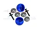 GPM Racing blue lean bar wheels for 1/4 scale RC motorcycles, including metal shielded bearings and mounting screws.