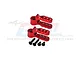 Two red anodized aluminium 25T servo horns with four black screws, displayed against a white background with a faint GPM logo.