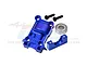 GPM Racing blue anodised aluminium rear gear cover set for RC cars, including mounting hardware and a ball bearing.