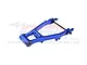 A blue anodized aluminium rear swing arm for an RC car by GPM Racing, shown against a white background with a faint watermark.