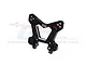 A black GPM Racing aluminium front shock tower for RC cars, featuring multiple mounting holes and a central cutout, shown against a white background.