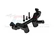 GPM Racing black aluminium steering assembly set for RC cars, featuring a bell crank, steering arms, and mounting screws on a white background.