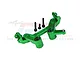 GPM Racing green anodised aluminium steering bellcrank assembly for RC cars, including mounting screws.