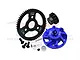 GPM Racing aluminium spur gear adapter set including a 54T black spur gear, 14T pinion gear, blue adapter, and mounting hardware.