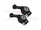 Two black GPM Racing aluminium rear hubs for RC cars, featuring pre-installed bearings and white plastic bushings.