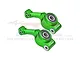 A pair of bright green anodized aluminium rear hubs for RC cars by GPM Racing, featuring pre-installed bearings and white bushings.