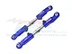 Two blue anodized aluminium GPM Racing rear camber links with silver threaded turnbuckles, featuring 7075 markings on a white background.