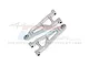 A pair of silver GPM Racing aluminium front lower suspension arms for RC cars, featuring a 7075 alloy construction.