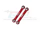 Two red anodized aluminum GPM Racing front steering links with silver ball ends, shown against a white background with a faint GPM logo watermark.
