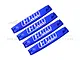 Four blue GPM Racing shock wraps arranged diagonally on a white background.