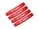 Four red GPM Racing shock wraps for 1/5 scale RC cars, arranged diagonally on a white background.