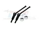 Two black carbon steel RC rear driveshafts with silver aluminium hex adapters and small washers on a white background.