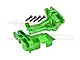 GPM Racing green anodized aluminium front and rear upper bulkhead set for RC cars, including four mounting screws.
