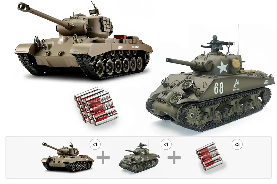 Heng Long 1/16 USA M4A3 &amp;quot;Sherman&amp;quot; &amp;amp; USA M26 &amp;quot;Pershing&amp;quot; Tanks - WWII Allied Bundle image 140353