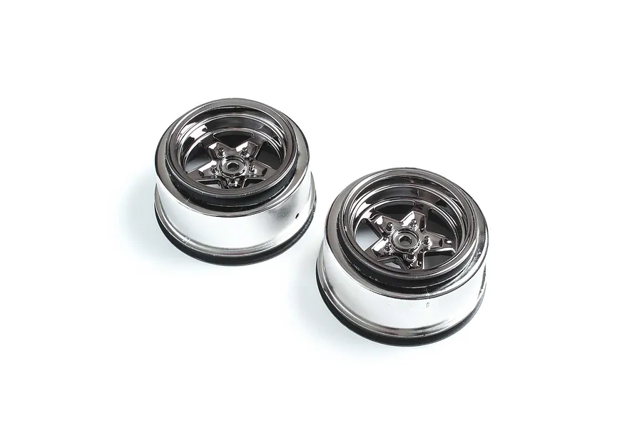 Losi Rear 2.2/3.0&amp;quot; Rear 5 Spoke Drag Black Chrome Rims 2Pcs image 100082