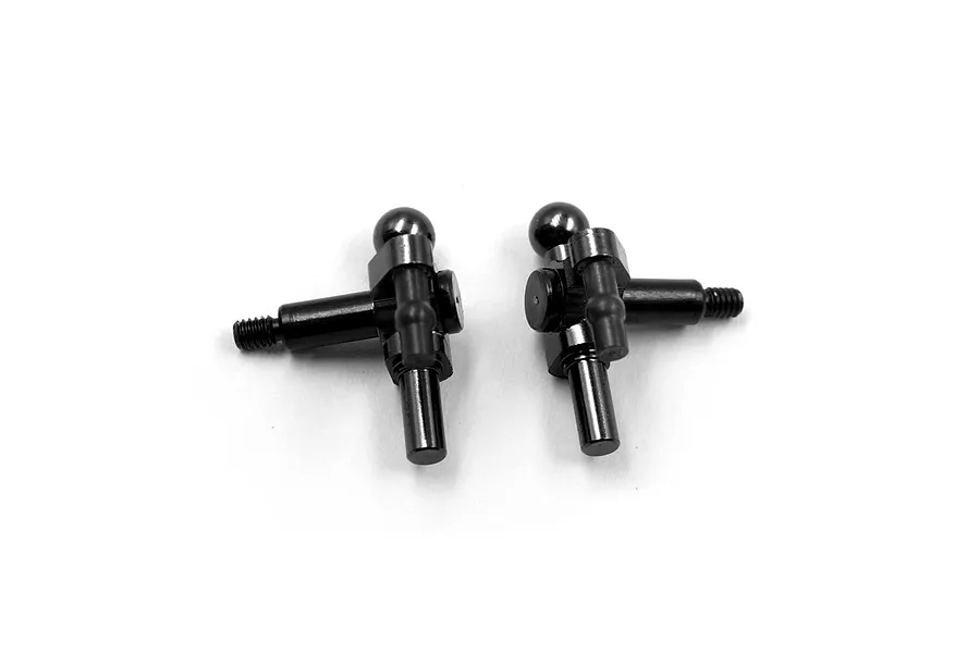 Two black aluminium steering knuckles for RC cars, shown from a top-down perspective against a white background.