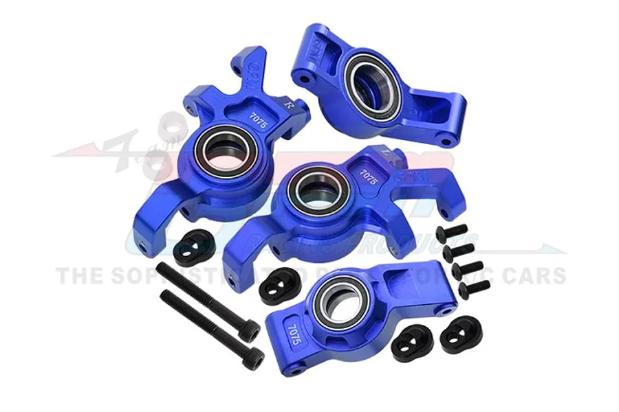GPM Aluminium Front Steering Hubs &amp;amp; Rear Hubs with Oversized Bearings Set - Blue image 100813