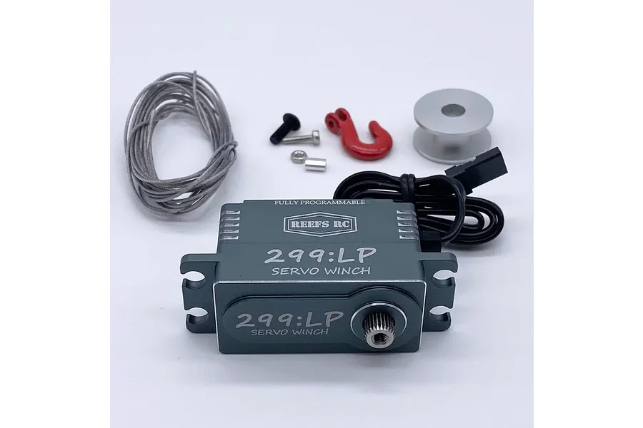 Reefs RC Aluminium 299LP Low Profile 23kg 8.4V Coreless Metal Gear Winch Servo with Spool - Black image 100939