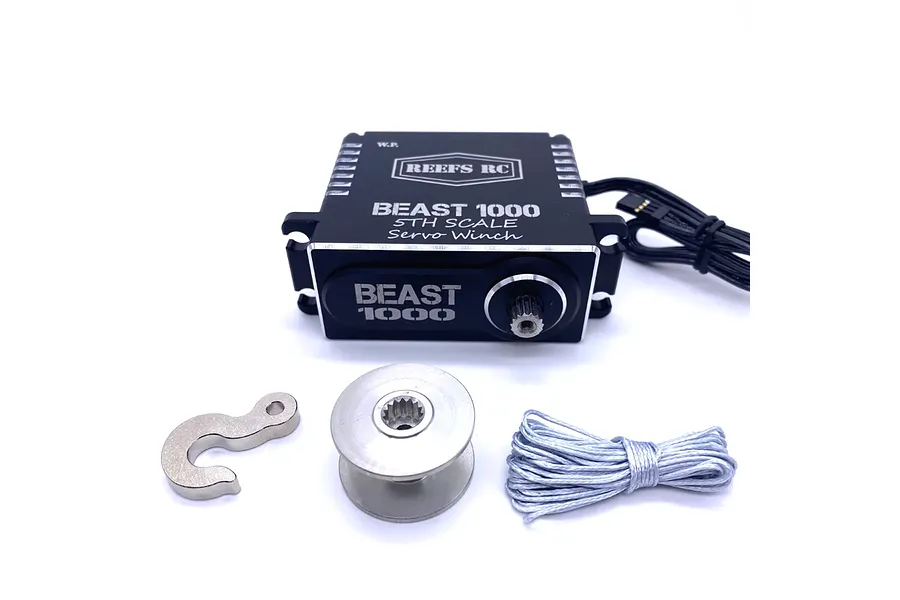 Reefs RC Aluminium BEAST 1000 1/5 Scale 77kg 8.4V Brushless Metal Gear Winch Servo with Spool - Black image 100952