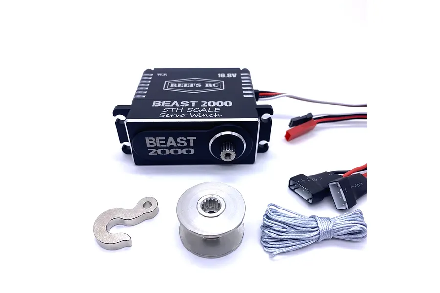 Reefs RC Aluminium BEAST 2000 1/5 Scale 144kg 16.8V Direct Power Brushless Metal Gear Winch Servo with Spool - Black image 100954