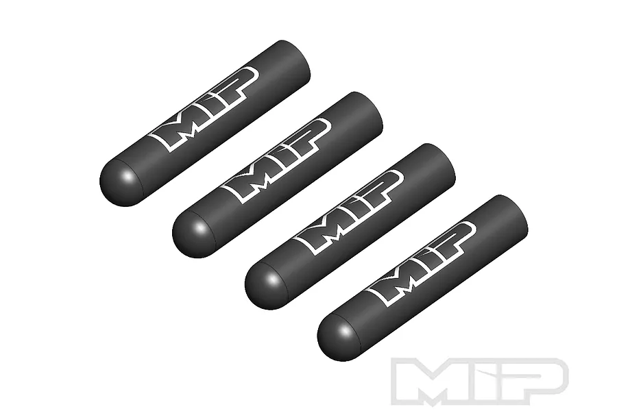 Four black cylindrical MIP driver tip caps arranged diagonally on a white background, each featuring the white MIP logo.