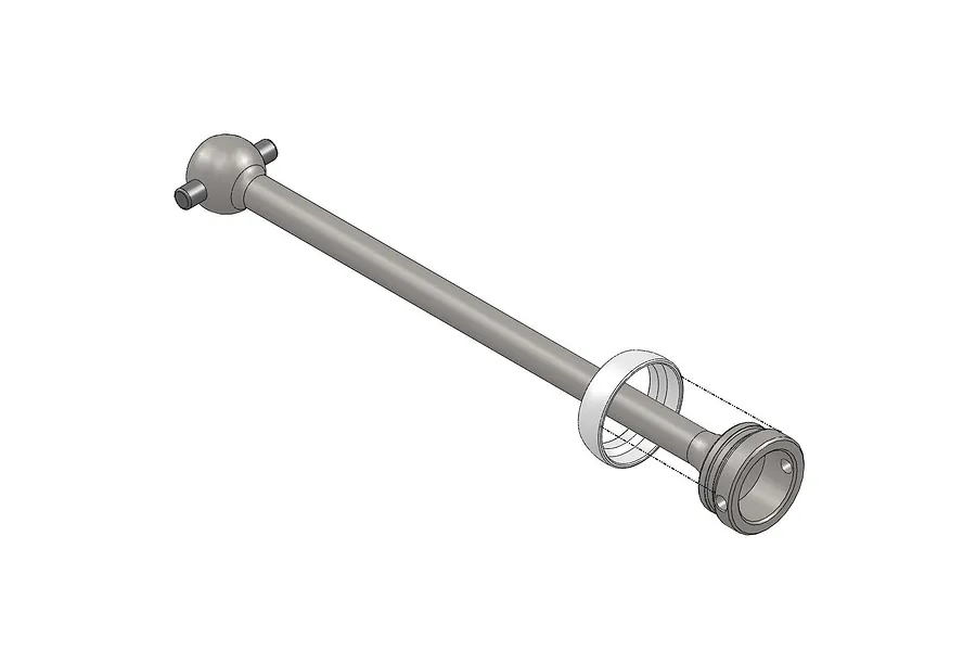 A 3D CAD rendering of an MIP C-CVD driveshaft with a retaining ring, shown against a plain white background.