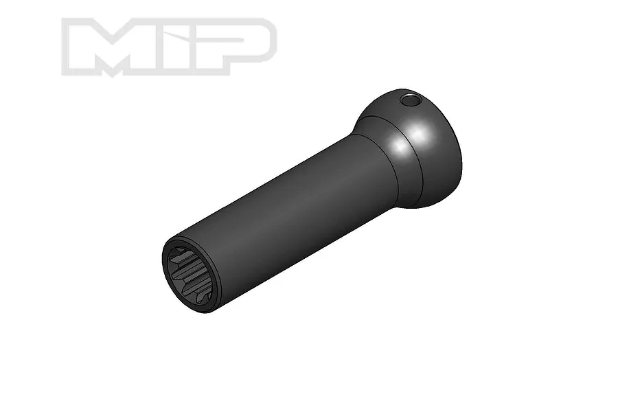 A studio shot of an MIP X-Duty female driveshaft component against a white background with the MIP logo in the top left corner.