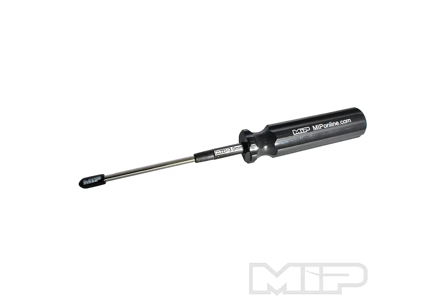 MIP 3.0mm hex driver with a black handle and a protective cap on the tip, isolated on a white background.