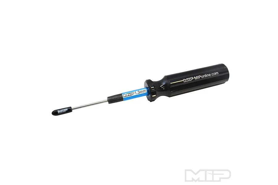 MIP 1.3mm hex driver with a black handle and blue shaft collar against a white background.