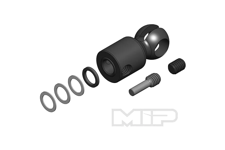 MIP X-Duty driveshaft hub component with included washers, pin, and grub screw on a white background.