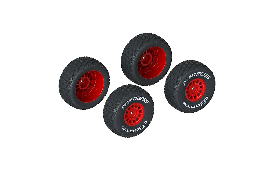 ARRMA 1.2&amp;quot; dBoots Fortress Tyres on Red Rims - Glued Wheels 4Pcs image 101212